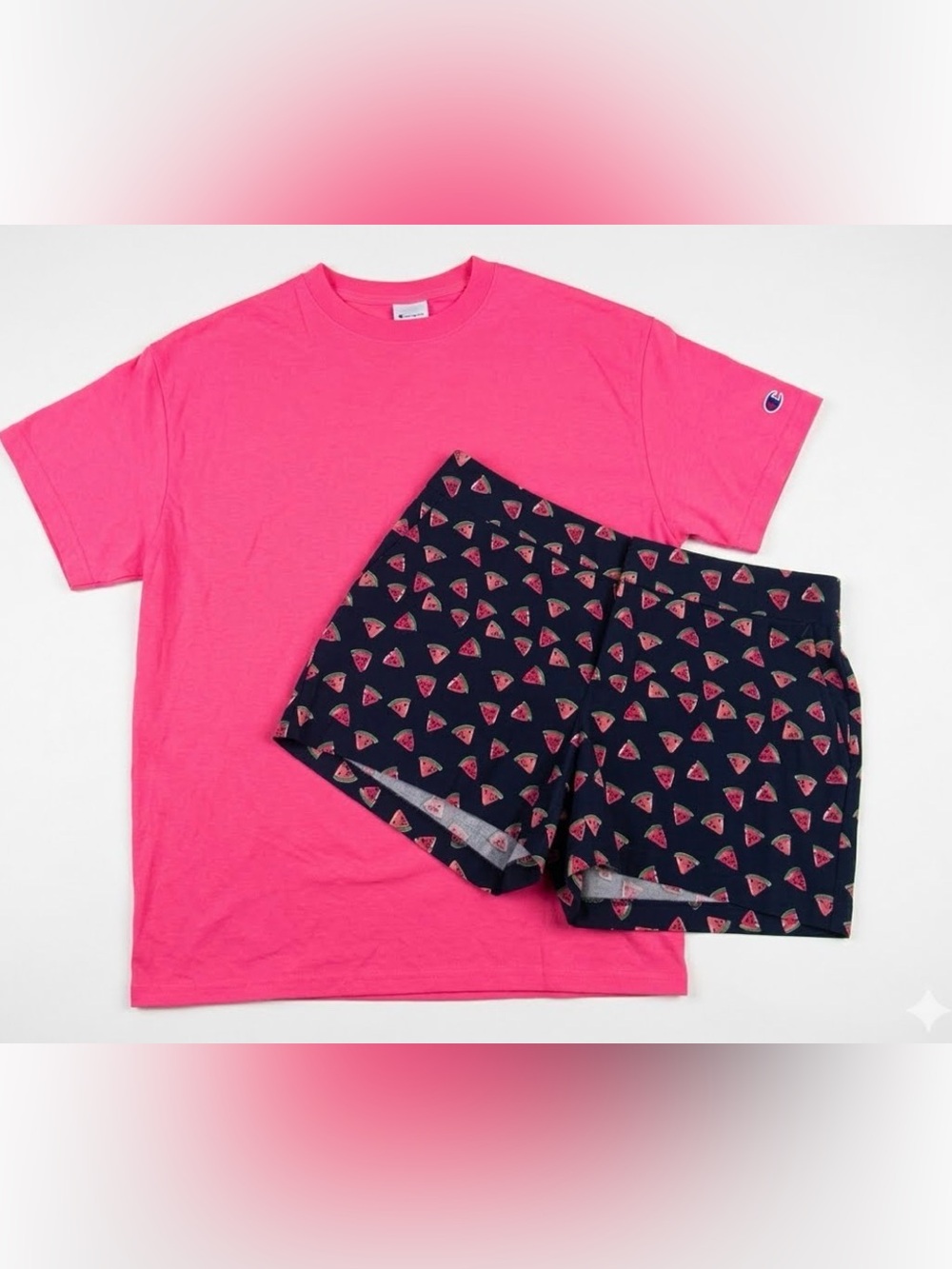 Madison Jules Pink Watermelon-Print Casual Shorts and Pink Top by champion